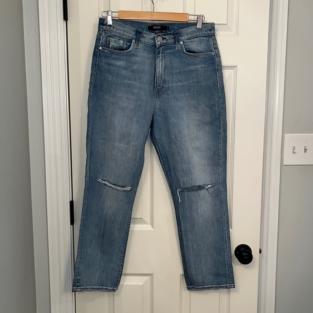 NWT Hudson Women's High Rise Light Wash Holly Straight Distressed Jeans Sz 30